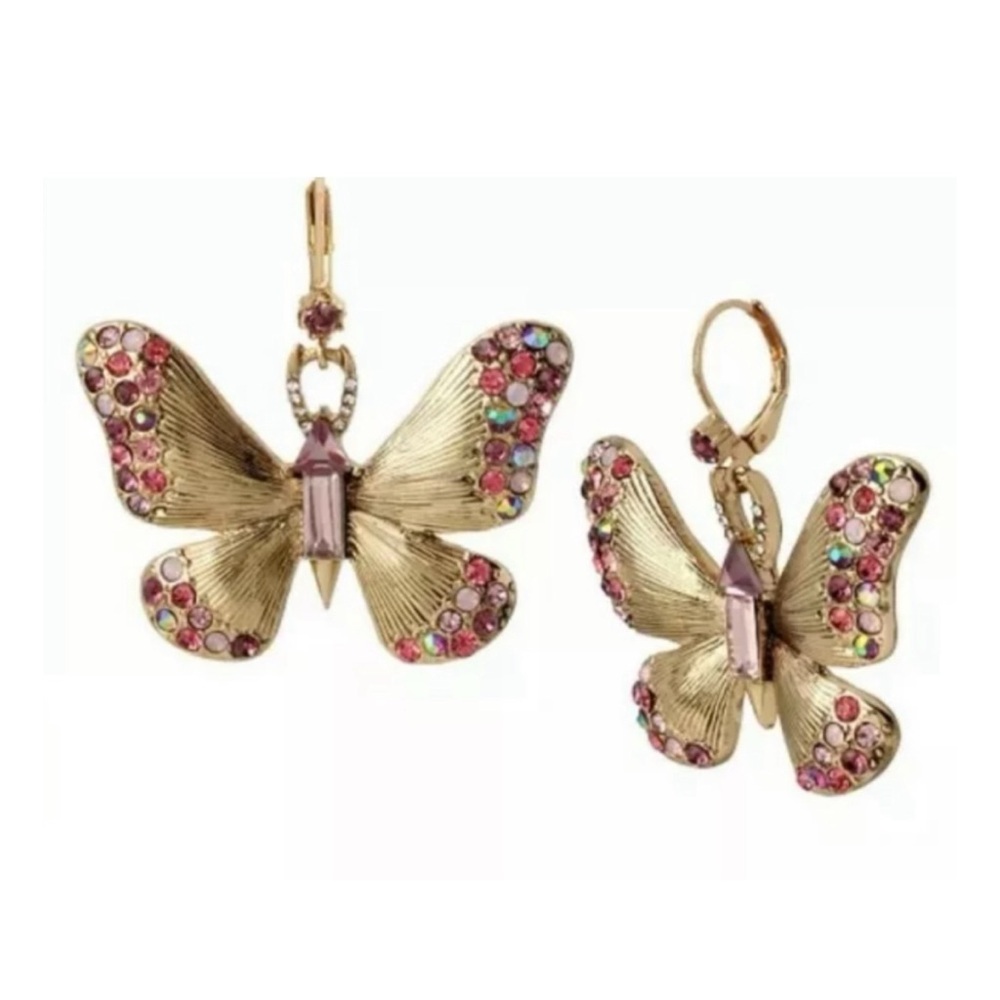 EUC. Betsey Johnson
Gold-Tone Multicolor Crystal Butterfly Drop Earrings
